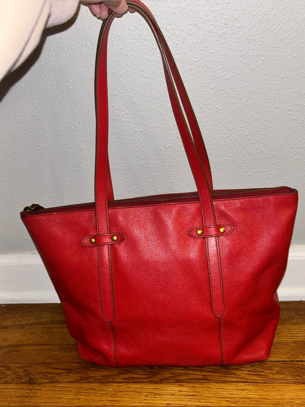 Fossil Felicity Brick Red Leather Tote Shoulder Bag
